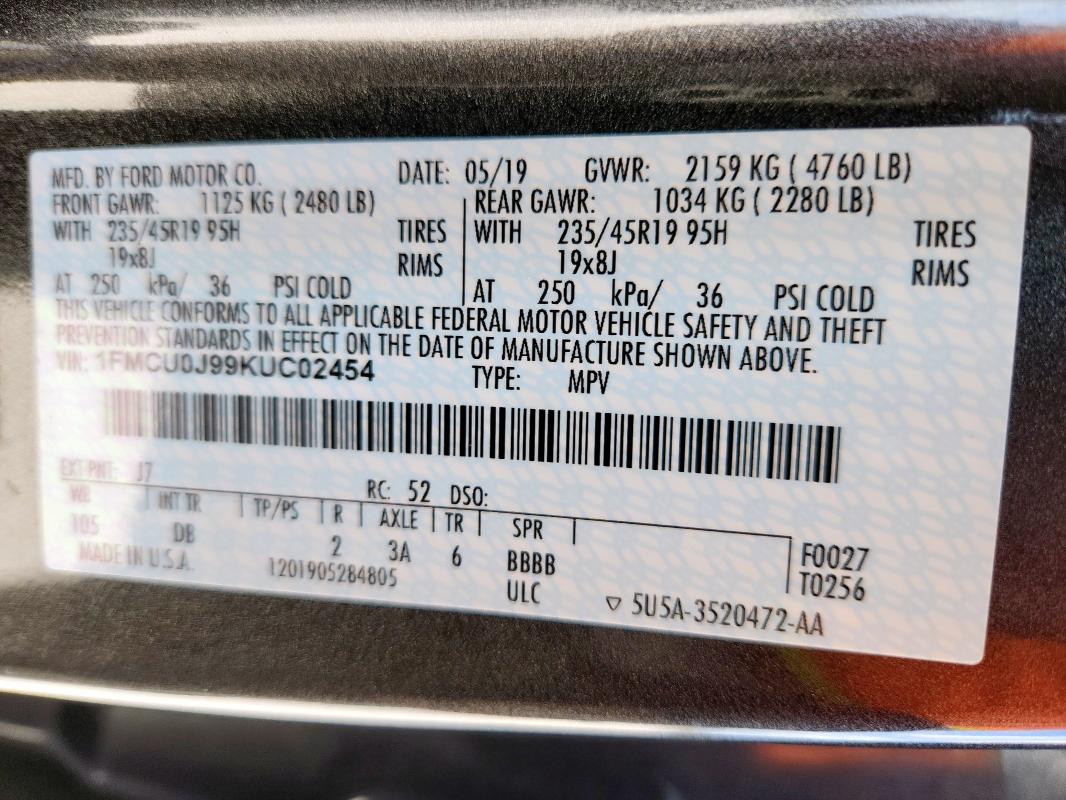 1FMCU0J99KUC02454 - 2019 FORD ESCAPE TITANIUM 石墨色 照片 13