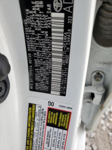 2T1BURHE7KC171774 - 2019 TOYOTA COROLLA L WHITE photo 12