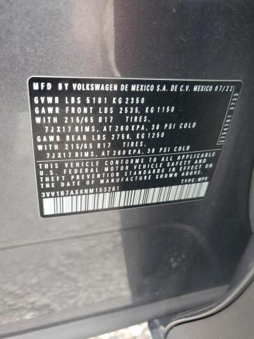 3VV1B7AX6NM153281 - 2022 VOLKSWAGEN TIGUAN S Մոխրագույն լուսանկար 13