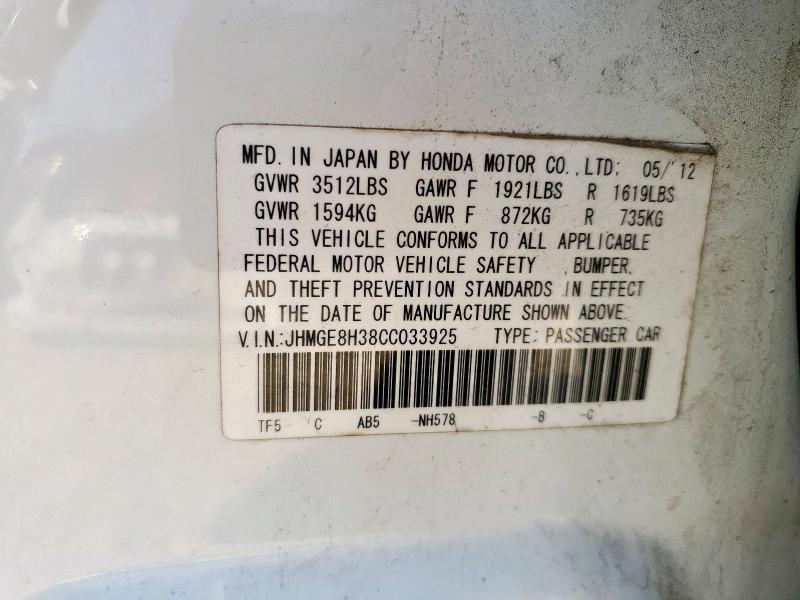 JHMGE8H38CC033925 - 2012 HONDA FIT 白色 照片 13