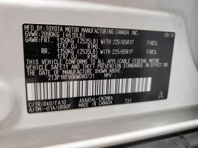 2T3P1RFV6KW080731 - 2019 TOYOTA RAV4 XLE WHITE photo 13