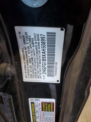 2HGFG1B9XAH508997 - 2010 HONDA CIVIC EXL BLACK photo 12