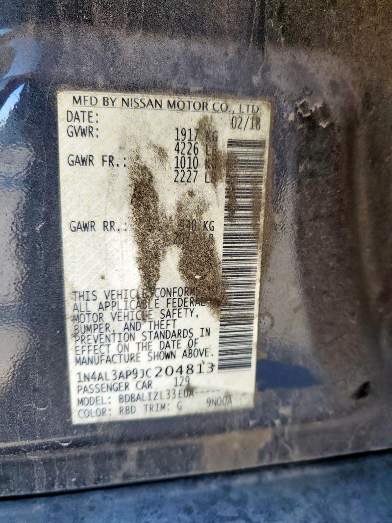 1N4AL3AP9JC204813 - 2018 NISSAN ALTIMA 2.5 Чорний фото 12