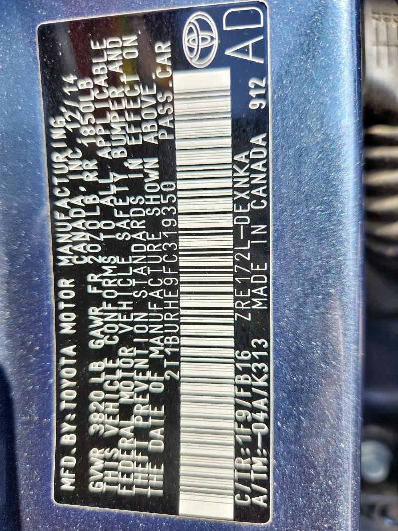 2T1BURHE9FC319350 - 2015 TOYOTA COROLLA L GRAY photo 13