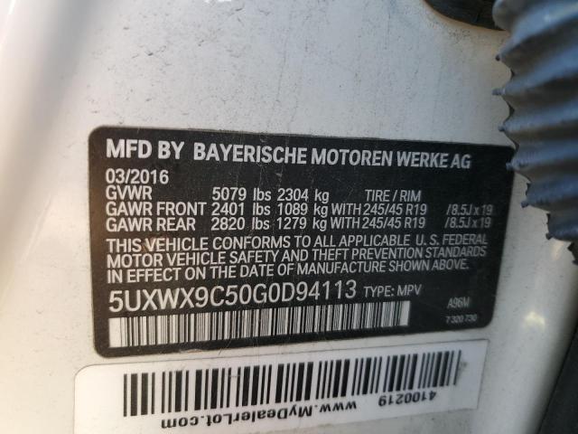 5UXWX9C50G0D94113 - 2016 BMW X3 XDRIVE28I WHITE photo 13