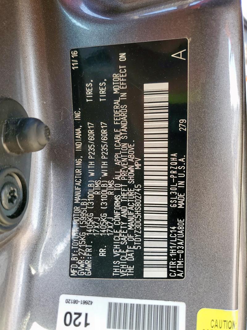 5TDYZ3DC5HS802745 - 2017 TOYOTA SIENNA XLE 灰色 照片 13