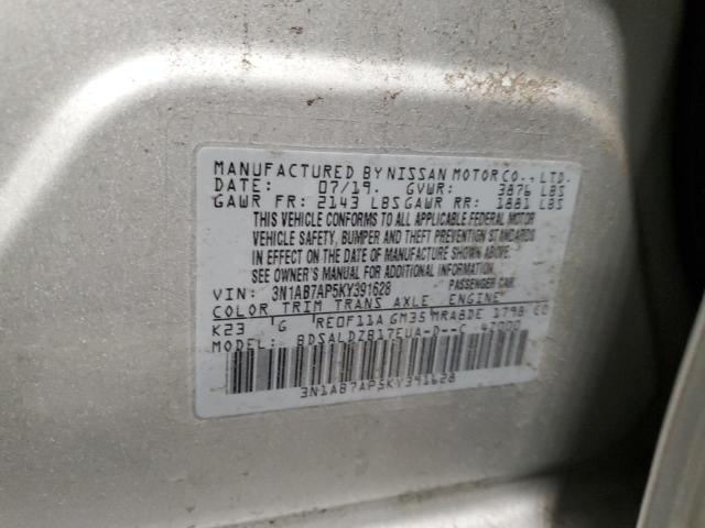 3N1AB7AP5KY391628 - 2019 NISSAN SENTRA S SILVER photo 12