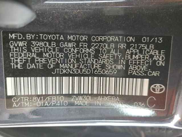 JTDKN3DU5D1650659 - 2013 TOYOTA PRIUS 灰色 照片 12