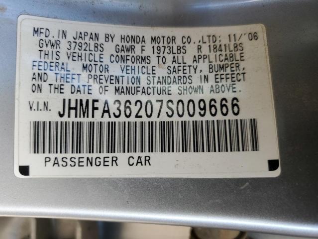 JHMFA36207S009666 - 2007 HONDA CIVIC HYBRID SILVER photo 12