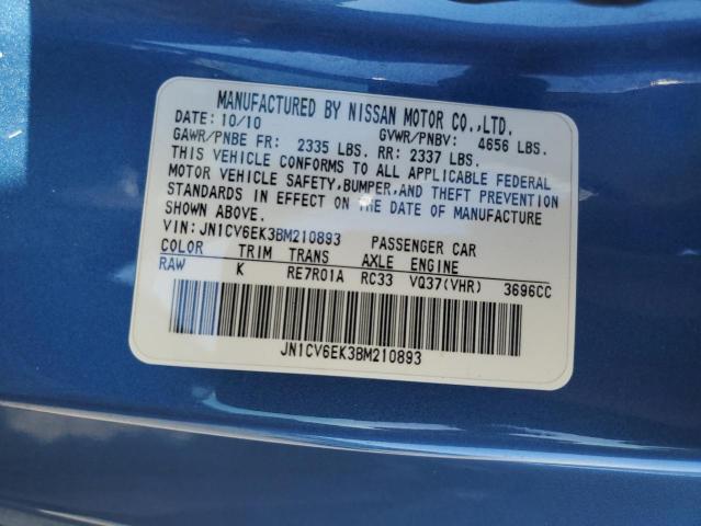 JN1CV6EK3BM210893 - 2011 INFINITI G37 BASE Mavi foto 12