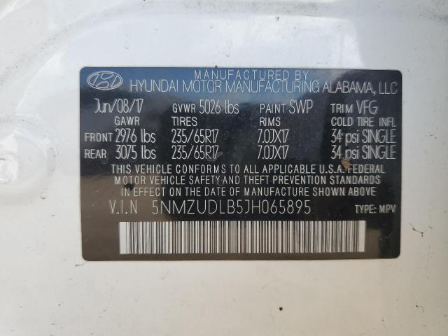 5NMZUDLB5JH065895 - 2018 HYUNDAI SANTA FE S WHITE photo 12