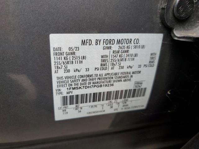 1FMSK7DH7PGB19236 - 2023 FORD EXPLORER XLT Մոխրագույն լուսանկար 13