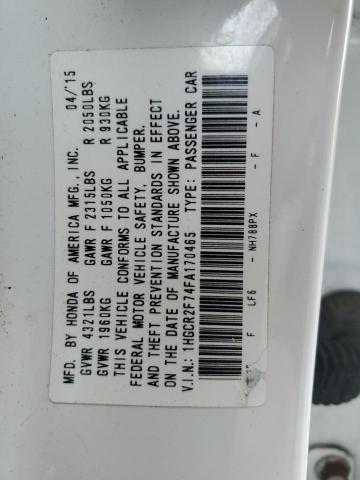 1HGCR2F74FA170465 - 2015 HONDA ACCORD EX WHITE photo 12
