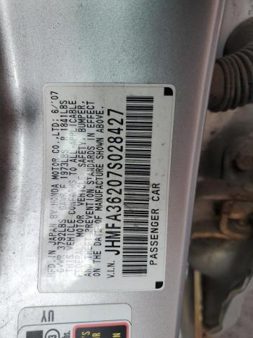 JHMFA36207S028427 - 2007 HONDA CIVIC HYBRID Gümüş foto 12