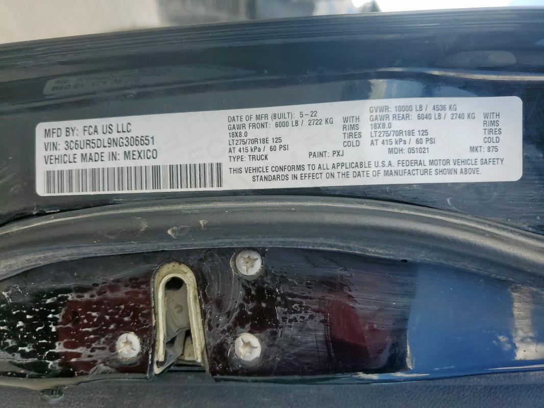 3C6UR5DL9NG306651 - 2022 RAM 2500 BIG HORN/LONE STAR BLACK photo 12
