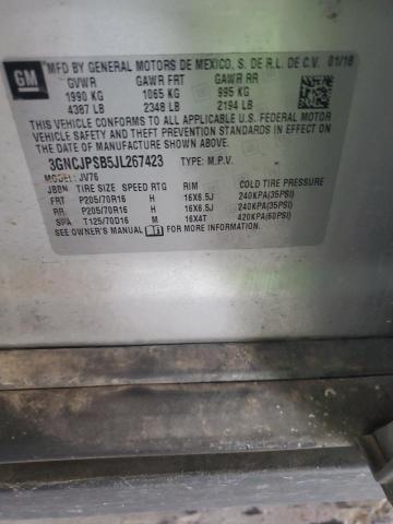 3GNCJPSB5JL267423 - 2018 CHEVROLET TRAX 1LT ვერცხლისფერი ფოტო 12