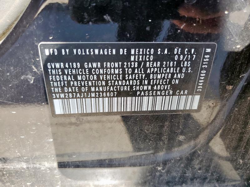 3VW2B7AJ1JM236607 - 2018 VOLKSWAGEN JETTA S 黑色 照片 12