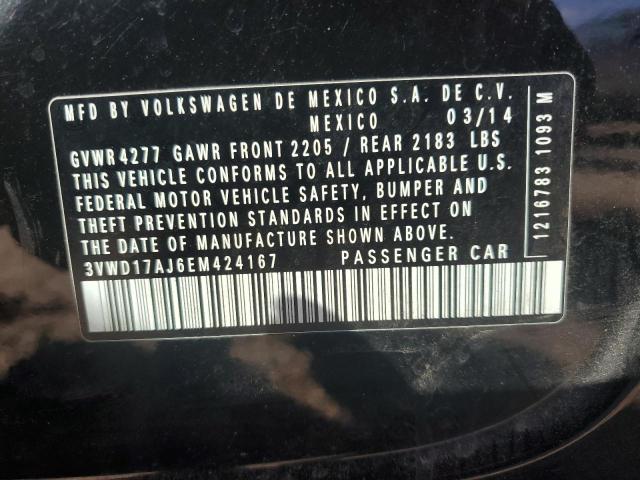 3VWD17AJ6EM424167 - 2014 VOLKSWAGEN JETTA SE შავი ფოტო 12