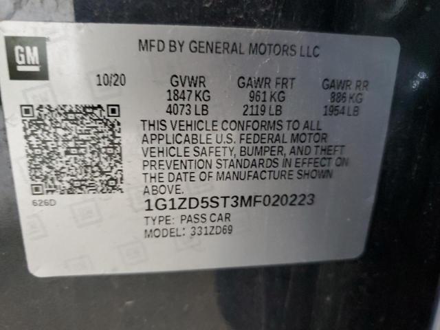 1G1ZD5ST3MF020223 - 2021 CHEVROLET MALIBU LT CHARCOAL photo 12