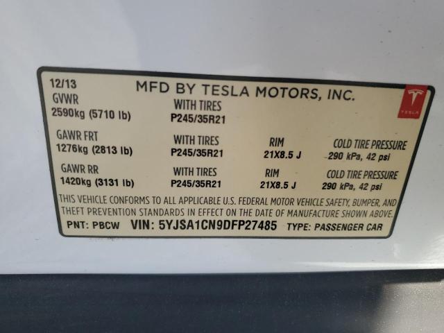 5YJSA1CN9DFP27485 - 2013 TESLA MODEL S 白色 照片 12