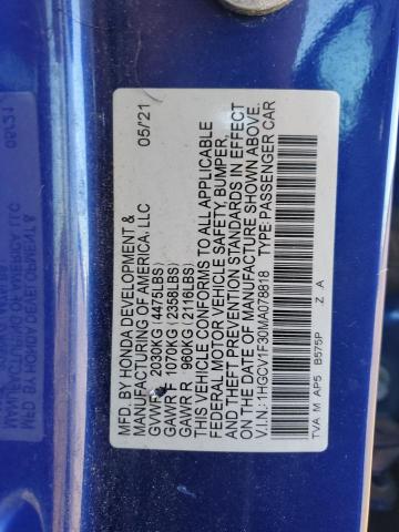 1HGCV1F30MA078818 - 2021 HONDA ACCORD SPORT BLUE photo 12