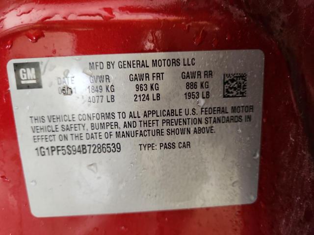 1G1PF5S94B7286539 - 2011 CHEVROLET CRUZE LT Қызыл фото 12