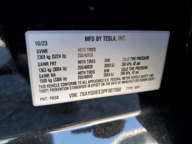 7SAYGDEE3PF907060 - 2023 TESLA MODEL Y أسود صورة 12