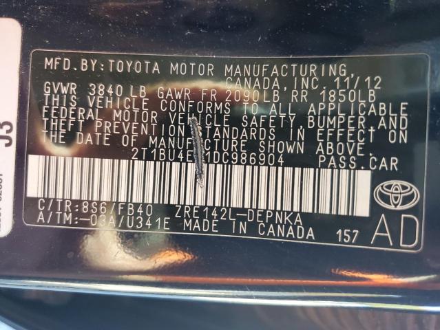 2T1BU4EE1DC986904 - 2013 TOYOTA COROLLA BASE BLUE photo 13