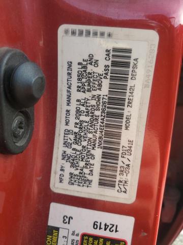 1NXBU4EE4AZ362671 - 2010 TOYOTA COROLLA BASE Қызыл фото 12