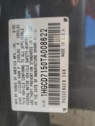 1HGCD7150TA008622 - 1996 HONDA ACCORD EX შავი ფოტო 12