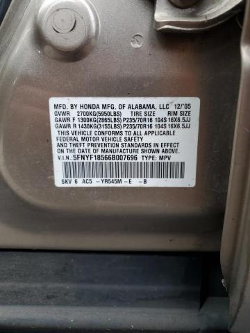 5FNYF18566B007696 - 2006 HONDA PILOT EX Marrón foto 13