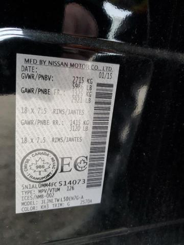 5N1AL0MM4FC514073 - 2015 INFINITI QX60 BLACK photo 14