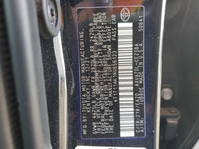 4T1T11AK1NU656123 - 2022 TOYOTA CAMRY SE შავი ფოტო 12