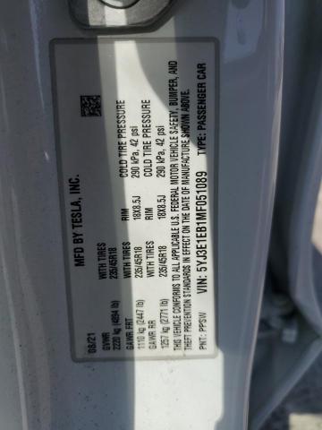 5YJ3E1EB1MF051089 - 2021 TESLA MODEL 3 白色 照片 12