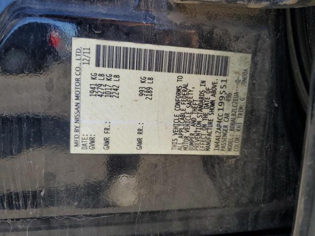 1N4AL2AP4CC199551 - 2012 NISSAN ALTIMA BASE BLACK photo 12