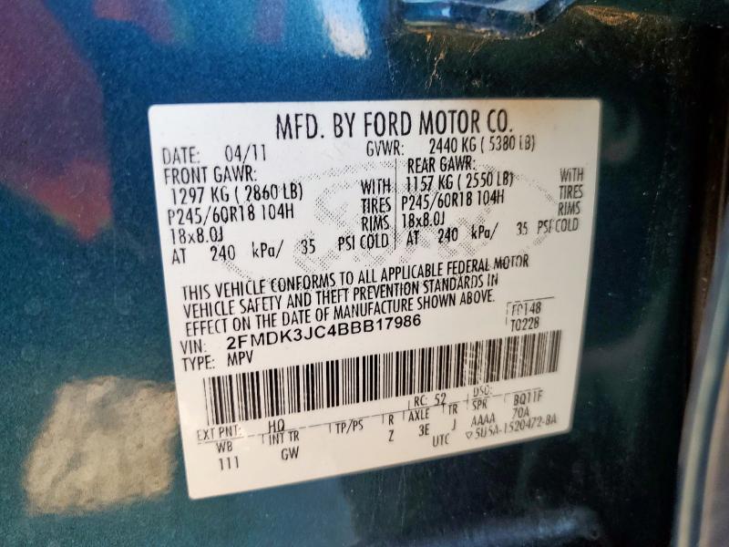 2FMDK3JC4BBB17986 - 2011 FORD EDGE SEL 蓝色 照片 14