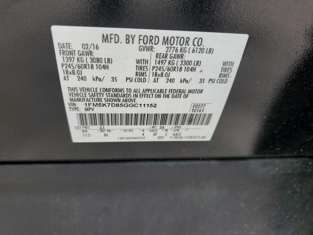 1FM5K7D85GGC11152 - 2016 FORD EXPLORER XLT BLACK photo 13