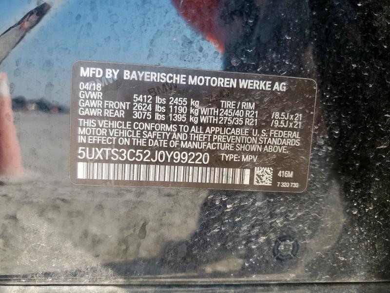 5UXTS3C52J0Y99220 - 2018 BMW X3 XDRIVEM40I BLACK photo 13