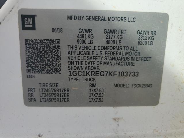 1GC1KREG7KF103733 - 2019 CHEVROLET SILVERADO K2500 HEAVY DUTY WHITE photo 10