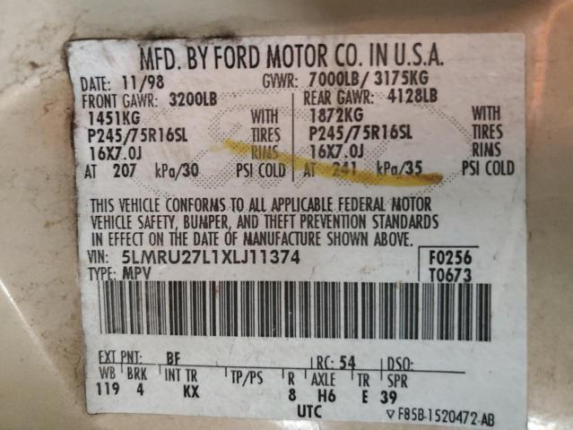 5LMRU27L1XLJ11374 - 1999 LINCOLN NAVIGATOR 奶油色 照片 12