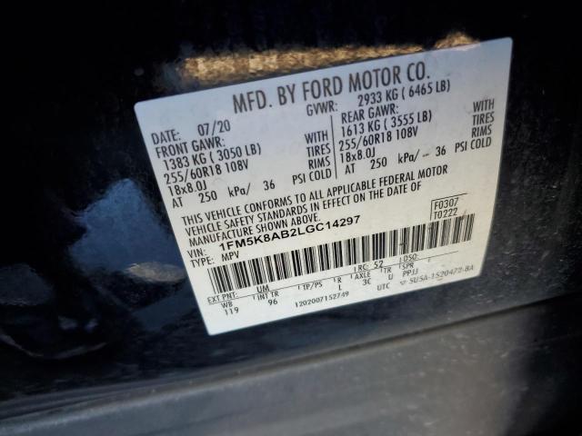 1FM5K8AB2LGC14297 - 2020 FORD EXPLORER POLICE INTERCEPTOR შავი ფოტო 14