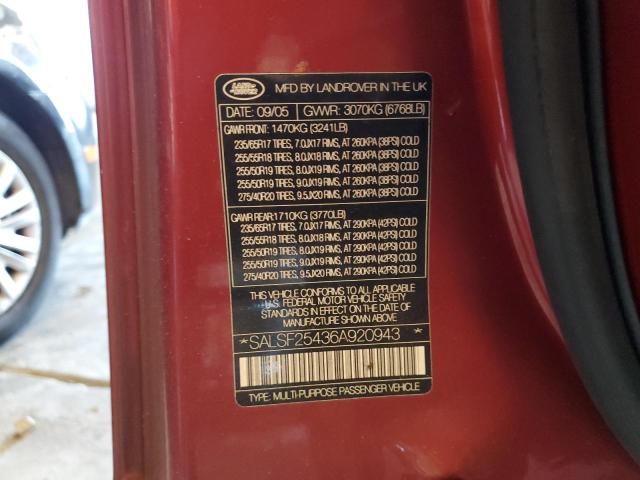 SALSF25436A920943 - 2006 LAND ROVER RANGE ROVE HSE RED photo 13