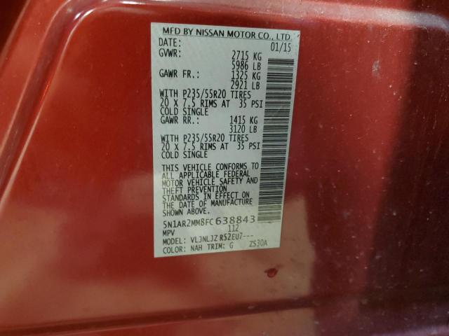 5N1AR2MM8FC638843 - 2015 NISSAN PATHFINDER S Շագանակագույն լուսանկար 13
