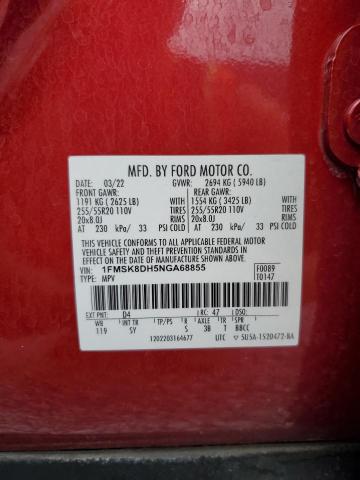 1FMSK8DH5NGA68855 - 2022 FORD EXPLORER XLT Qırmızı foto 14