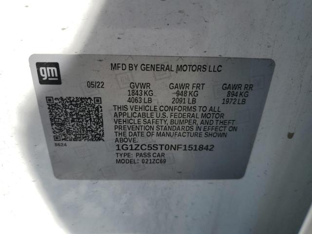 1G1ZC5ST0NF151842 - 2022 CHEVROLET MALIBU LS WHITE photo 12