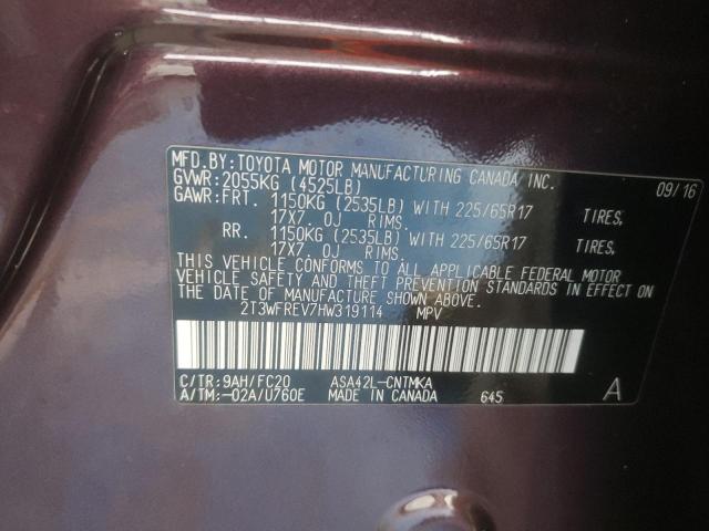 2T3WFREV7HW319114 - 2017 TOYOTA RAV4 XLE Bənövşəyi foto 13