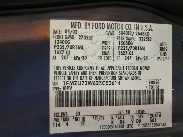 1FMZU73W62ZC53614 - 2002 FORD EXPLORER XLT BLUE photo 13
