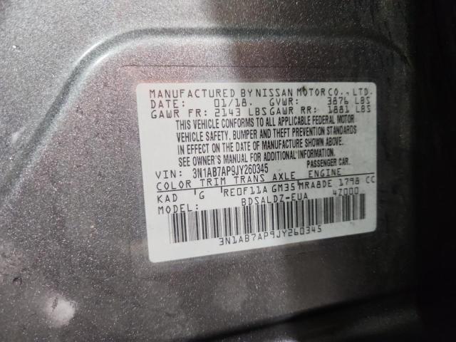 3N1AB7AP9JY260345 - 2018 NISSAN SENTRA S 灰色 照片 13