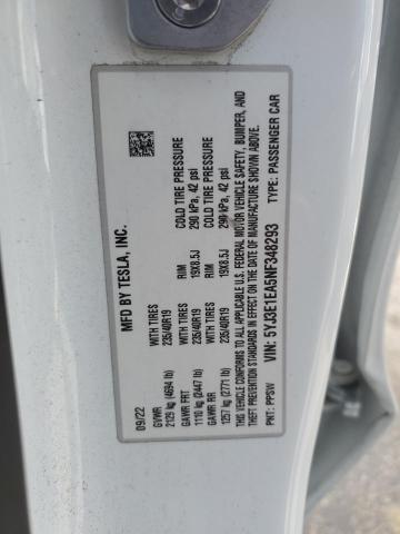 5YJ3E1EA5NF348293 - 2022 TESLA MODEL 3 WHITE photo 13