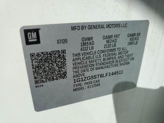 1G1ZG5ST6LF144511 - 2020 CHEVROLET MALIBU RS WHITE photo 12